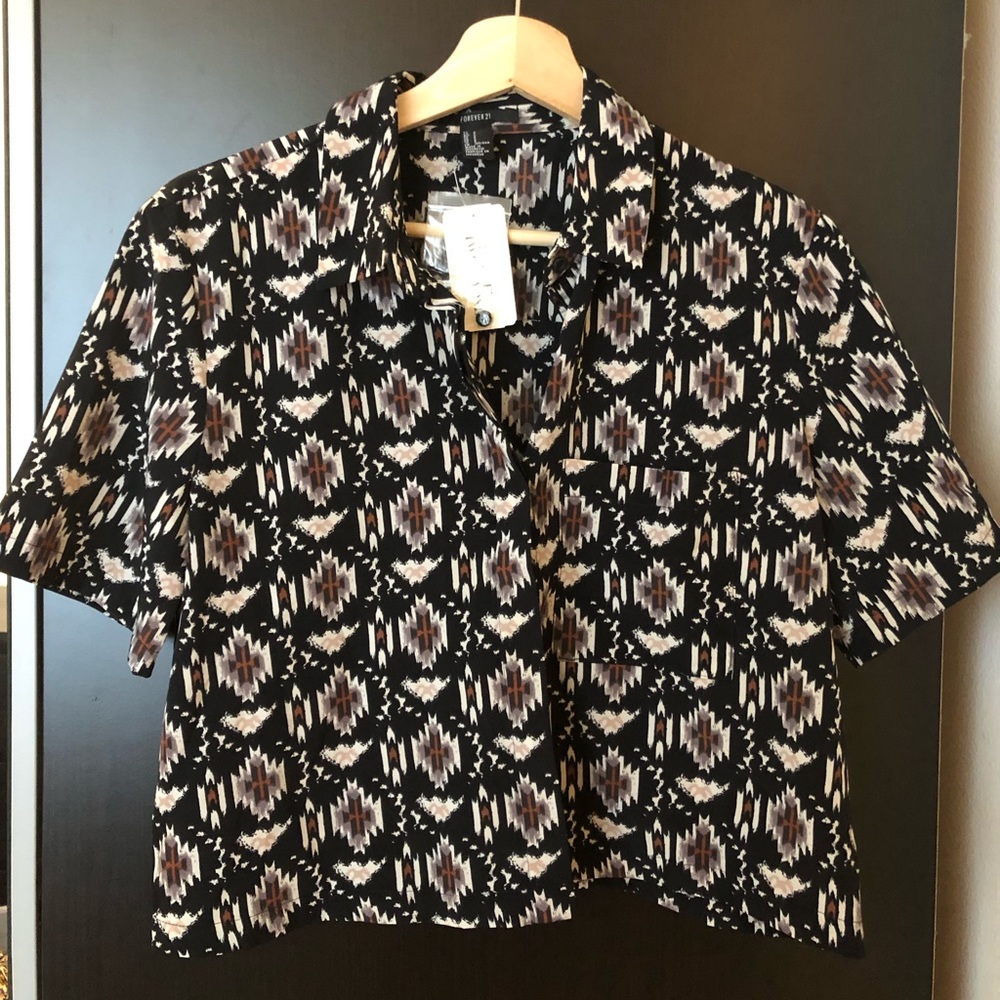 Forever 21 Cropped Tribal Shirt